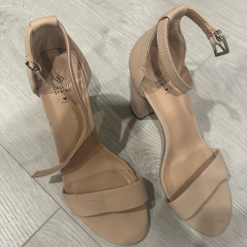 Call It Spring Tan Heels with Block Heel and Ankle Strap